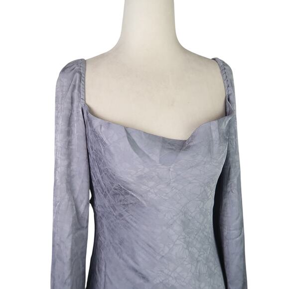 White Fox silver blue cowl neck long sleeve satin mini dress S - Picture 2 of 7